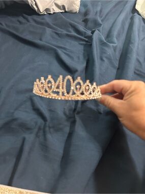 Rose Gold Rhinestone '40' Tiara Headband and sash